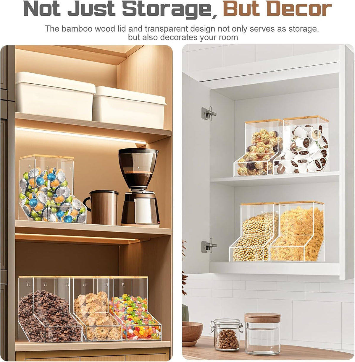 TCJJ Coffee pod organizer with bamboo lid, transparent k cup holder, 170 cubic inches capacity, can be placed on a tabletop or mounted on a wall, compatible with Nestlé coffee pod.