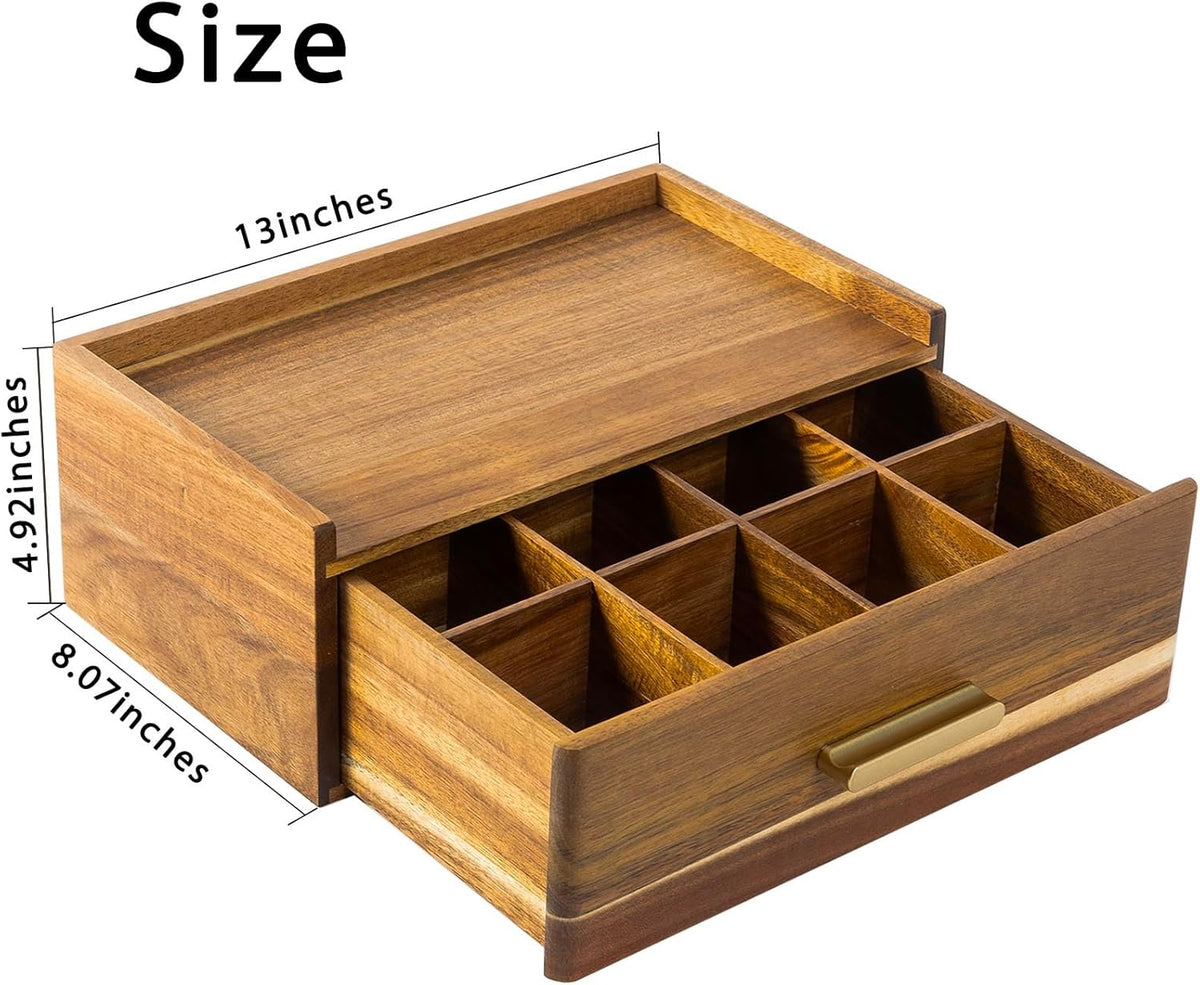 Acacia Wood Tea Bag Organizer, Tea Organizers and Storage Box, Tea Caddy for Tea Bags Storage Drawer, Teabag Holder Container Boxes for Countertop, Tea Station Chest Display Wooden, Organizador De Te