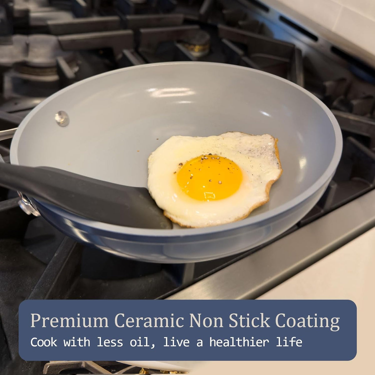 Nonstick Ceramic Frying Pan 8 Inch for Induction Cooktop - Non Toxic, PTFE/PFOA/PFAS Free, Oven & Dishwasher Safe up to 500°F - Non Stick Egg Skillet with Stay-Cool Handle - Caribbean Blue