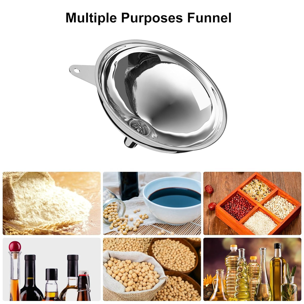 Stainless Steel Large Funnel with Filter (5.7 in. X 0.55 in. Mouth) and 50 Mesh Stainless Steel Food Filter for Bottle, Oil, Juice, Coffee, Honey, Milk