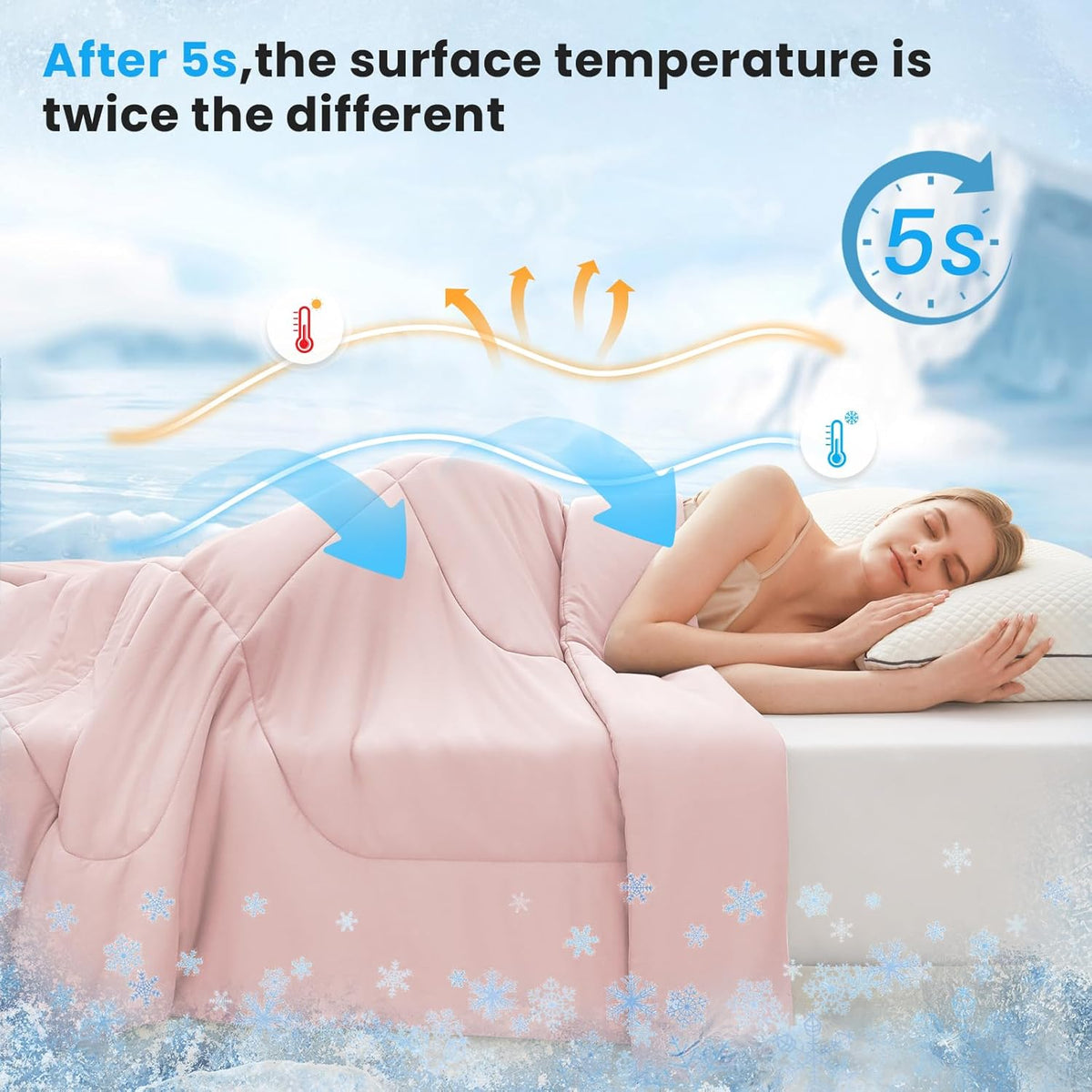 HYLEORY Cooling Comforter Twin Size - Summer Cooling Blanket for Hot Sleepers/Night Sweats, Double-Sided Cold Touch Silky Ice Comforters, Breathable Lightweight Beddings, Cool Pink, 68"x90"