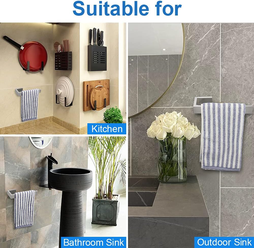 TocTen Hand Towel Holder/Towel Ring - Thicken SUS304 Stainless Steel Bathroom Hand Towel Hanger, 9 Inch Heavy Duty Wall Mounted Towel Rack, Square Hand Towel Bar for Bathroom Hardware (Brush, 9 in)