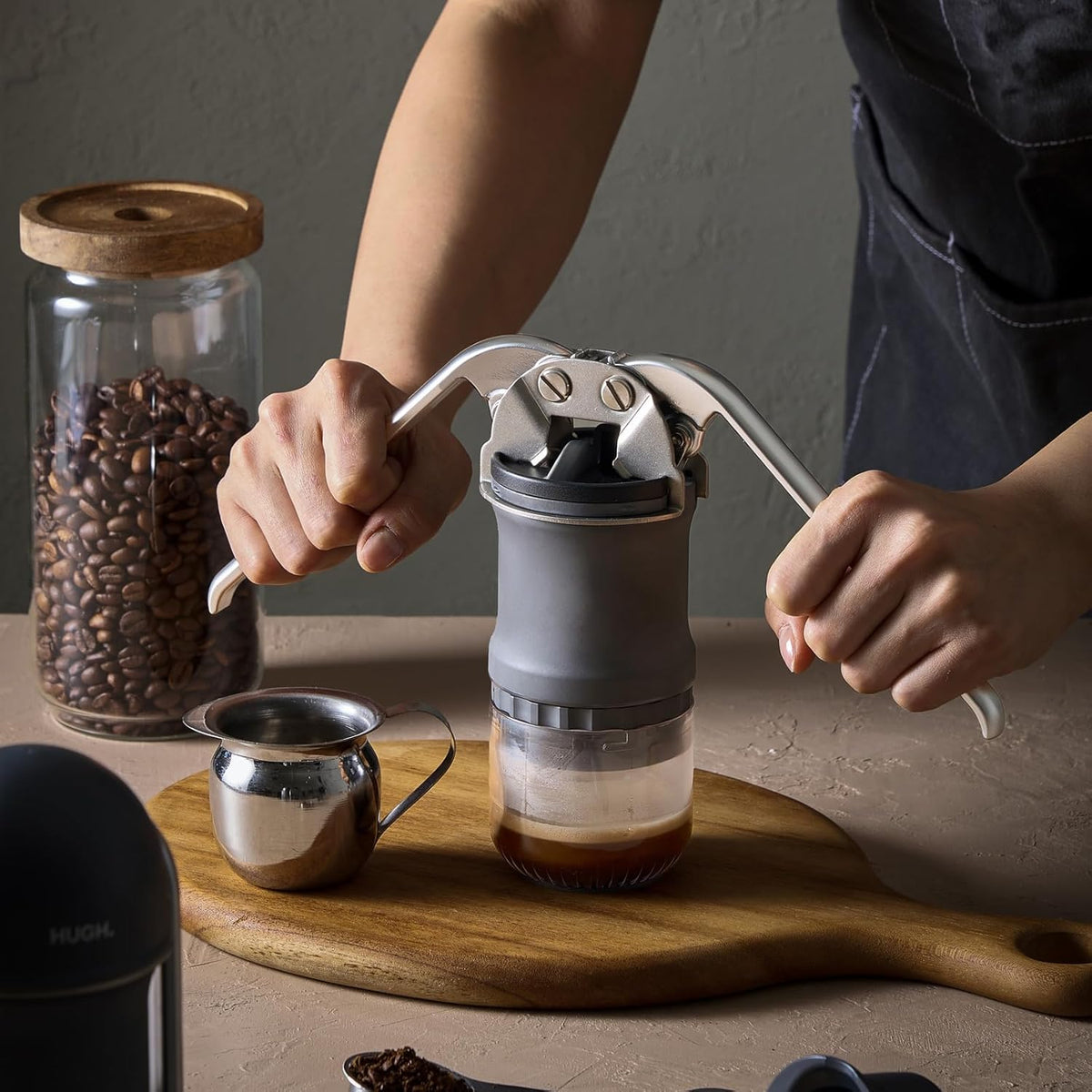 LEVERPRESSO V4 Portable Lever Espresso Maker – Manual Espresso Machine with 51mm Ridgeless Filter Basket, Double Shot, Non-Pressurized, Perfect for Camping & Travel – by HUGH (Pressurized Filter)