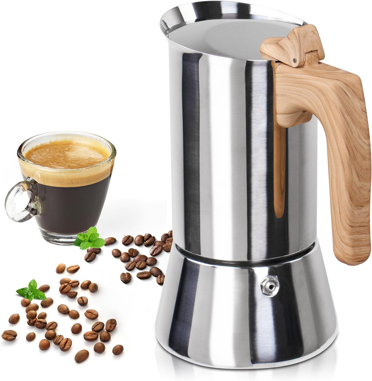 Uncoated 12 Cup Moka Pot 304 Thickened Stainless Steel Coffee Maker Stovetop Espresso Coffeemaker Italian Classic Style Brewing Greca Cafe Mocha Machine for Cafeteras Camping Travel Home 600ml 20oz