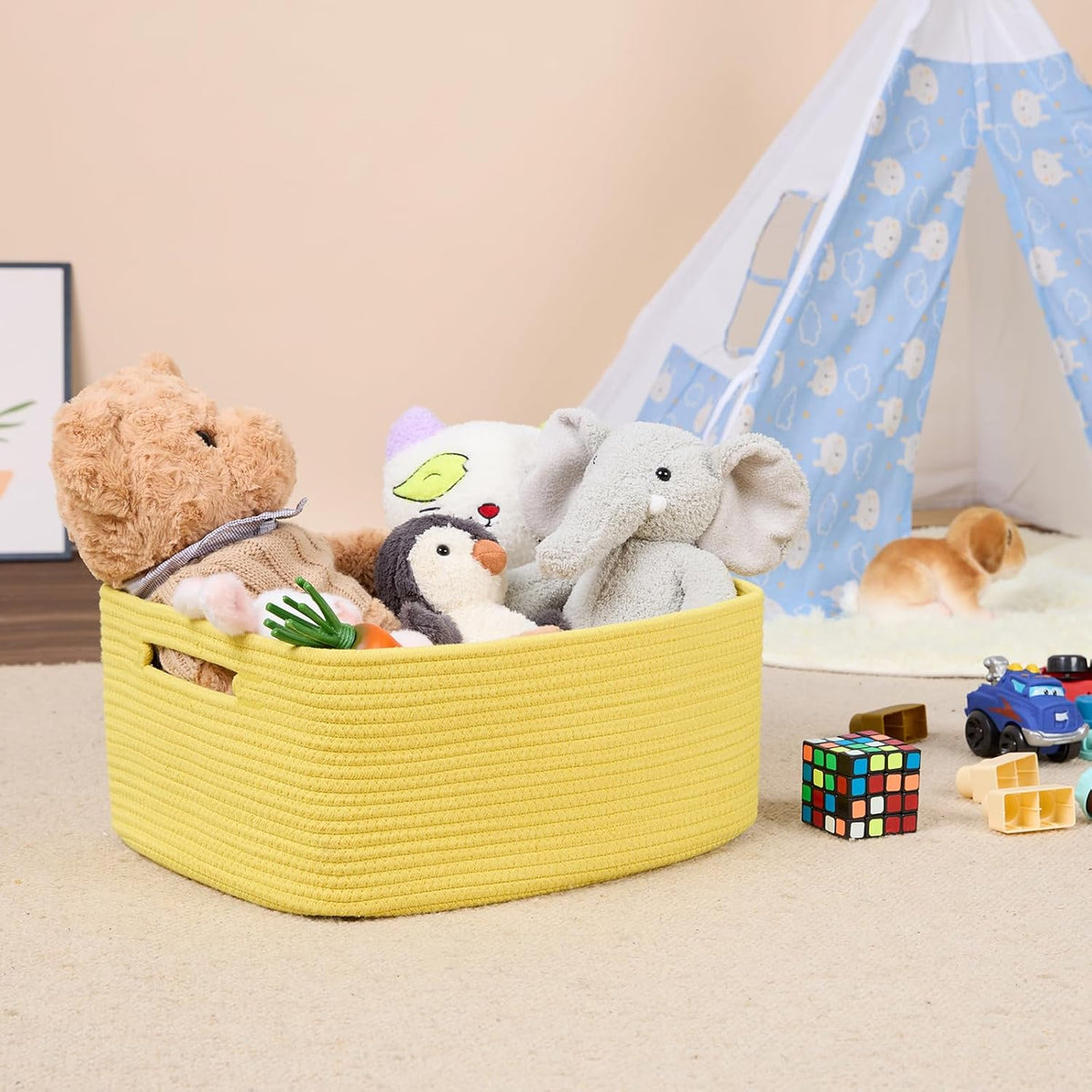 Large Storage Baskets for Shelves, Closet Organizers Bins for Clothes Blanket Towels, Baby Nursery, Toy Baskets Box, Woven Rope Baskets, 17 x 13 x 7.5”, 2 Packs Yellow