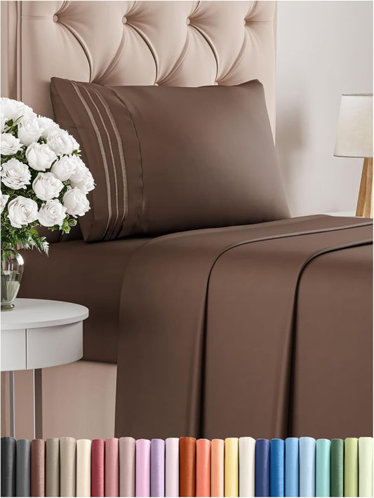 Twin XL Size 3 Piece Sheet Set - Comfy Breathable & Cooling Bed Sheets Set - Hotel Luxury Bedding for Women, Men, Kids, Teens, Boys & Girls - Deep Pockets, Ultra-Soft, Wrinkle Free - Oeko-Tex - Brown