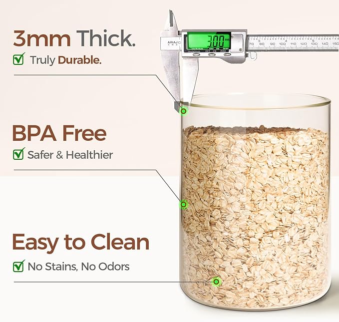 ComSaf 1 Gallon Glass Jar, 3.9 Qt Flour Container, Large Glass Canister with Lid, Food Storage Pantry with Spoon and Clip for Sugar, Oat, Rice, Beans, Pasta, Coffee, Grain