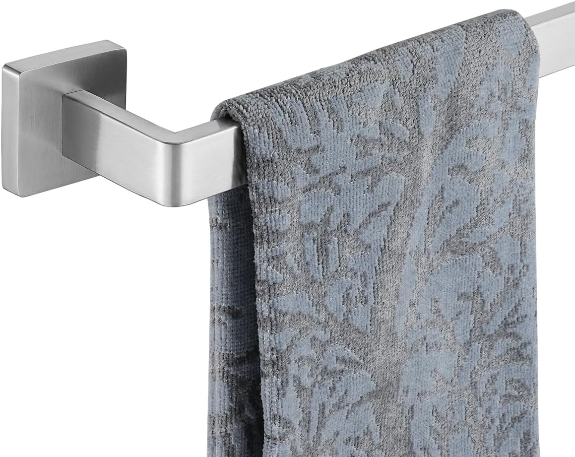 JQK Brushed Towel Bar, Rounded Edges 18.41 Inch Towel Rack, 304 Stainless Steel Bathroom Wall Mount, Useable Length 16 Inch, TB250L16-BN