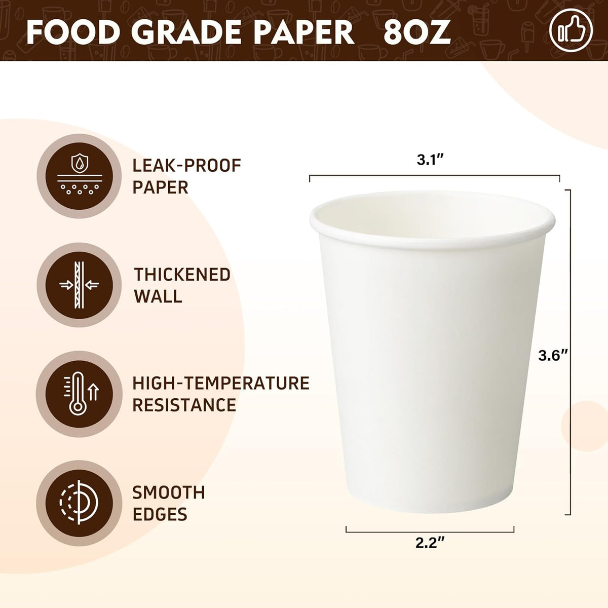 YEEHAW 8 oz Coffee Cups 500 Pack, Disposable paper cups 8 oz, White Hot Drinking Cups