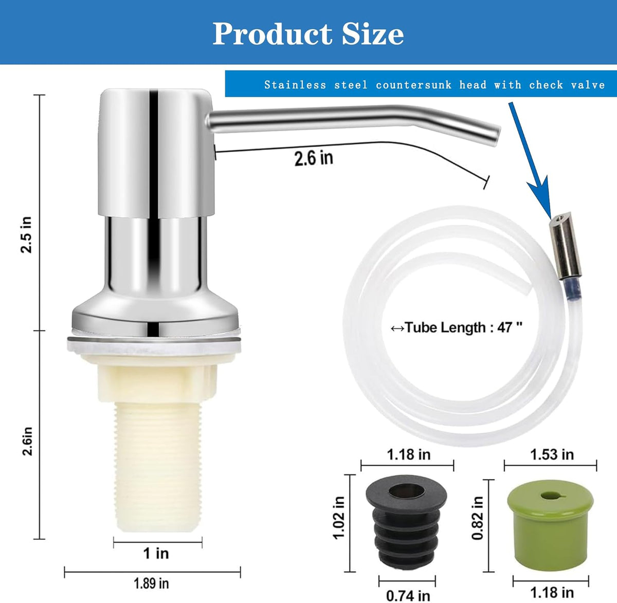 Soap Dispenser for Kitchen Dish Sink Built in Soap Dispenser Pump Chrome Platingd with 47" Extension Tube Kit