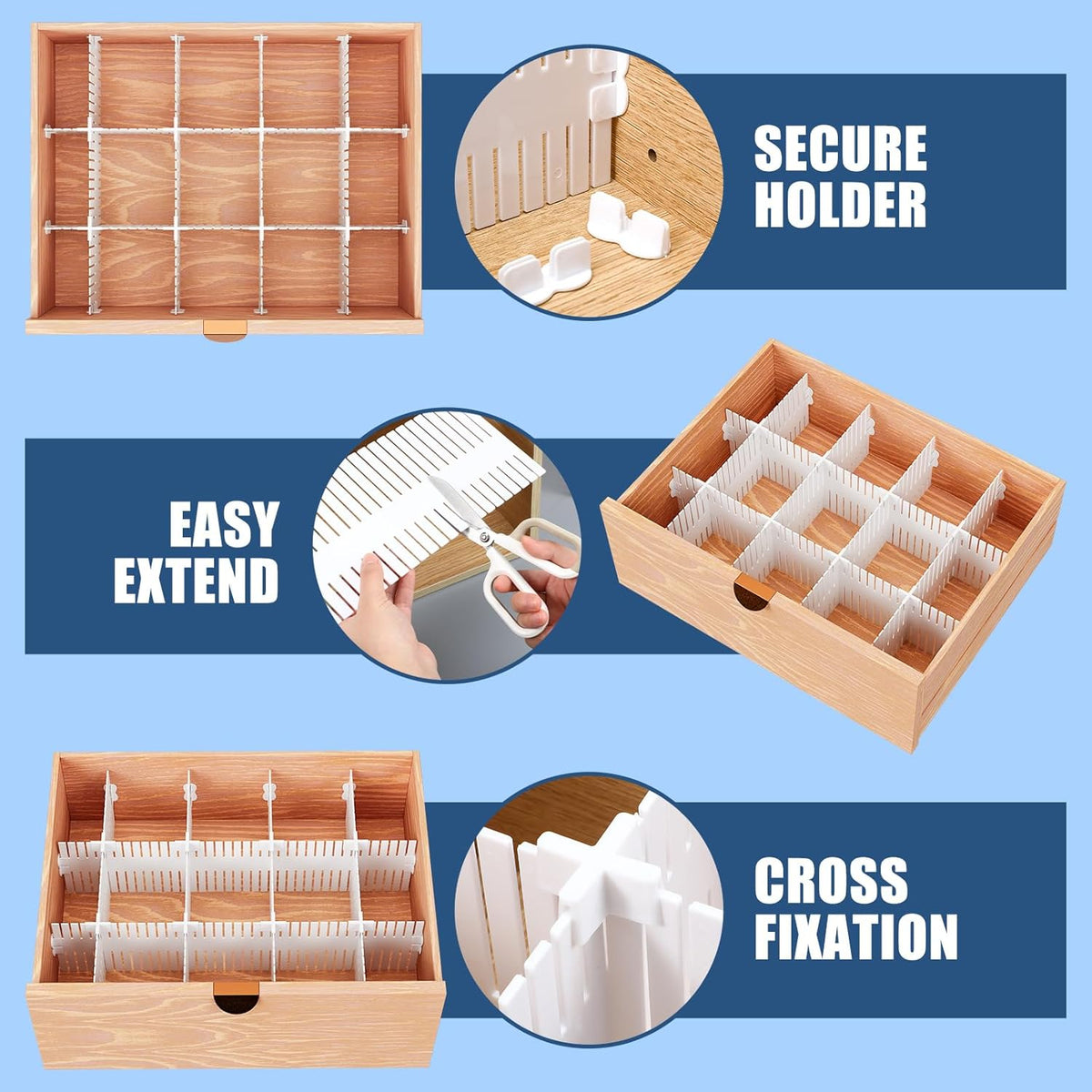 Blosssound 15pcs 5.12x 15 Tall Drawer Divider Adjustable Drawer Organizer DIY Ultra Deep Storage Organizer Separator with Fixed Buckle for Underwear Socks Dormitory Office Kitchen Bedroom(White)