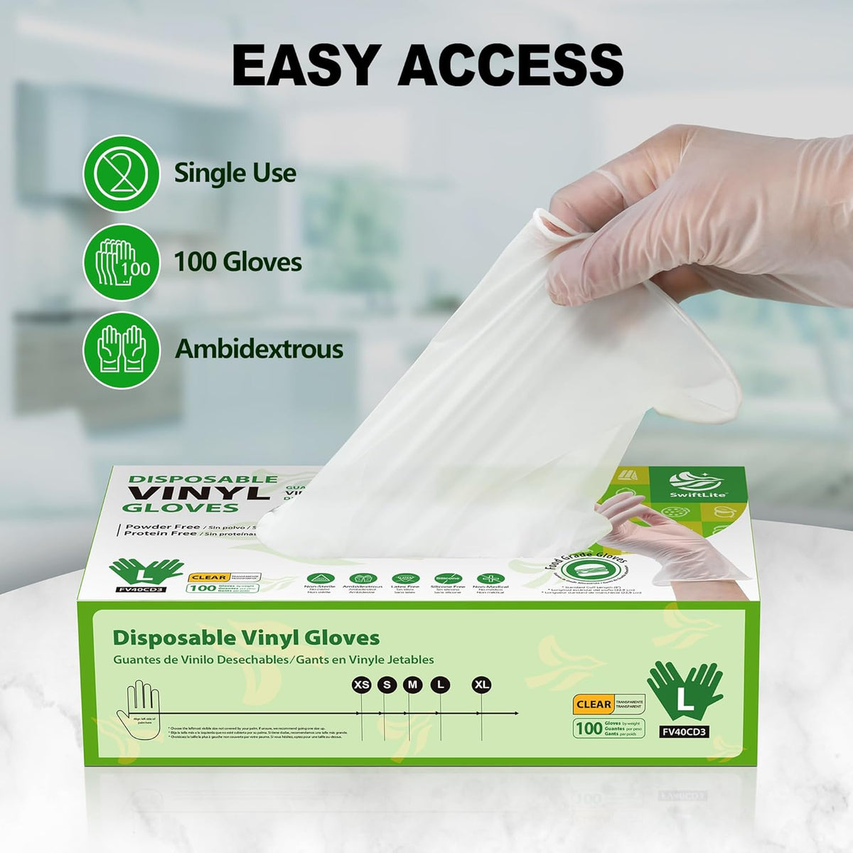 Disposable Vinyl Gloves, Food Safe, Latex-Free Powder-Free Clear Plastic Gloves for Cooking, House Clean, Food Prep