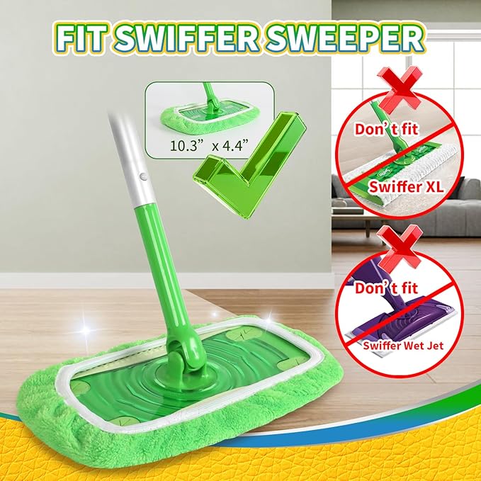 Reusable 100% Coral Fleece Mop Pads Compatible with Swiffer Sweeper, 3 Pack Wet and Dry Flat mop Cover, Washable Wet Pads Refill for Surface/Hardwood Floor Cleaning (Mop is Not Included)