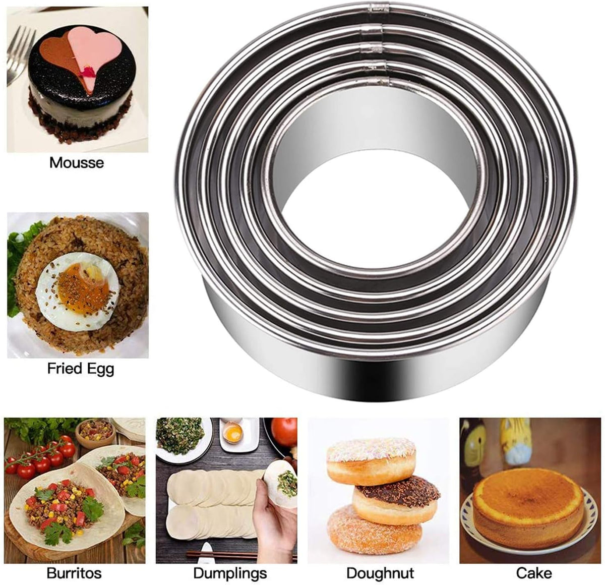 5 Pieces Biscuit Cookie Cutters Set,Stainless Steel Circle Round Cookie Biscuit Cutters in Graduated Sizes Shape Molds for Pastries Doughs Doughnuts