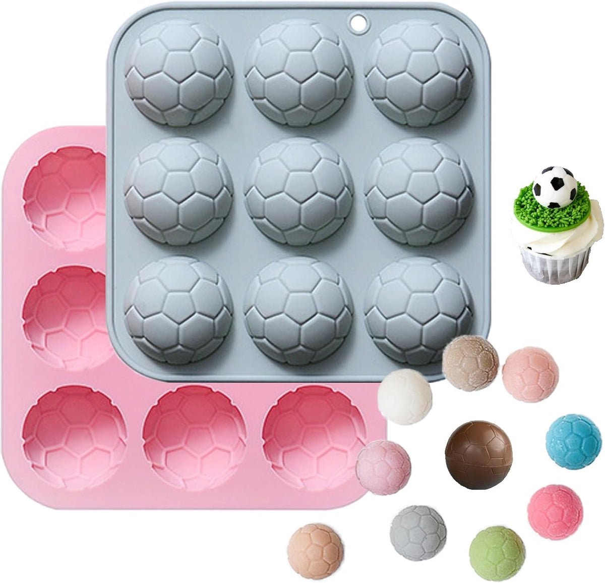Soccer Chocolate Mold Set Silicone Baking Molds with Football, Goal, Reusable for Sports Party Treats, Birthday Cakes & Cupcakes - 2 Pack