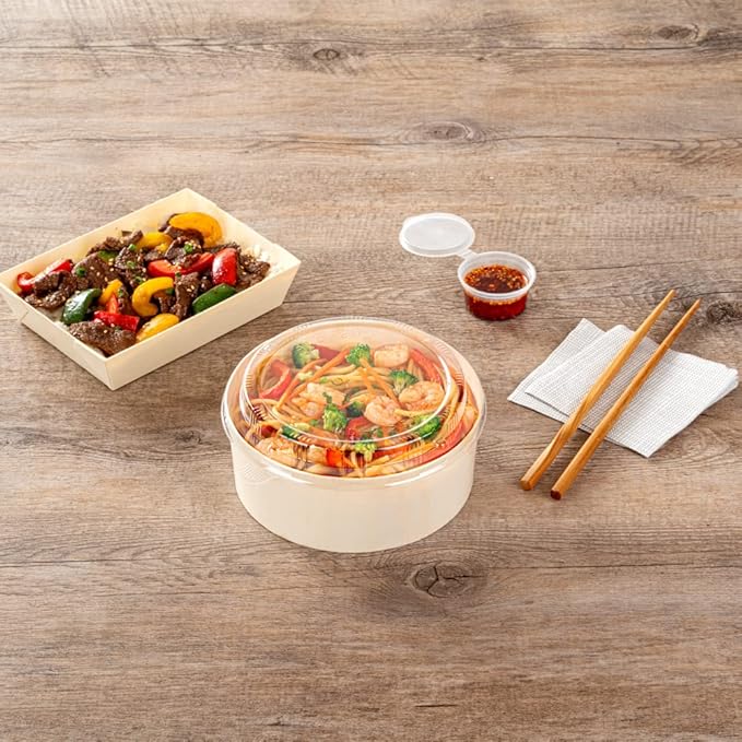 Restaurantware LIDS ONLY: Taipei 6.8 x 6.3 x 0.8 Inch Round Transparent Lids 100 Plastic Lids For 16 And 34 Ounce Round Wooden Containers - Containers Sold Separately Clear Plastic To Go Box Lids