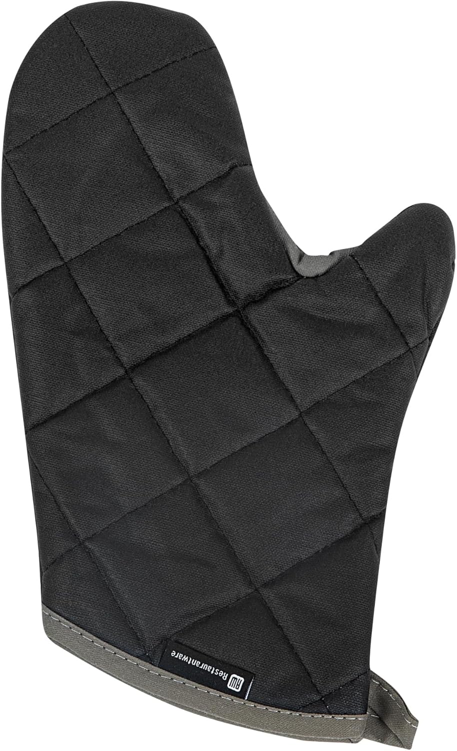 Restaurantware 13.7 x 8 Inch Heavy-Duty Oven Mitt 1 Flame Retardant Heat-Resistant Kitchen Glove - With Thumb Guard Hanging Loop Black Cotton Quilted Glove Heat-Resistant For Cooking And Baking