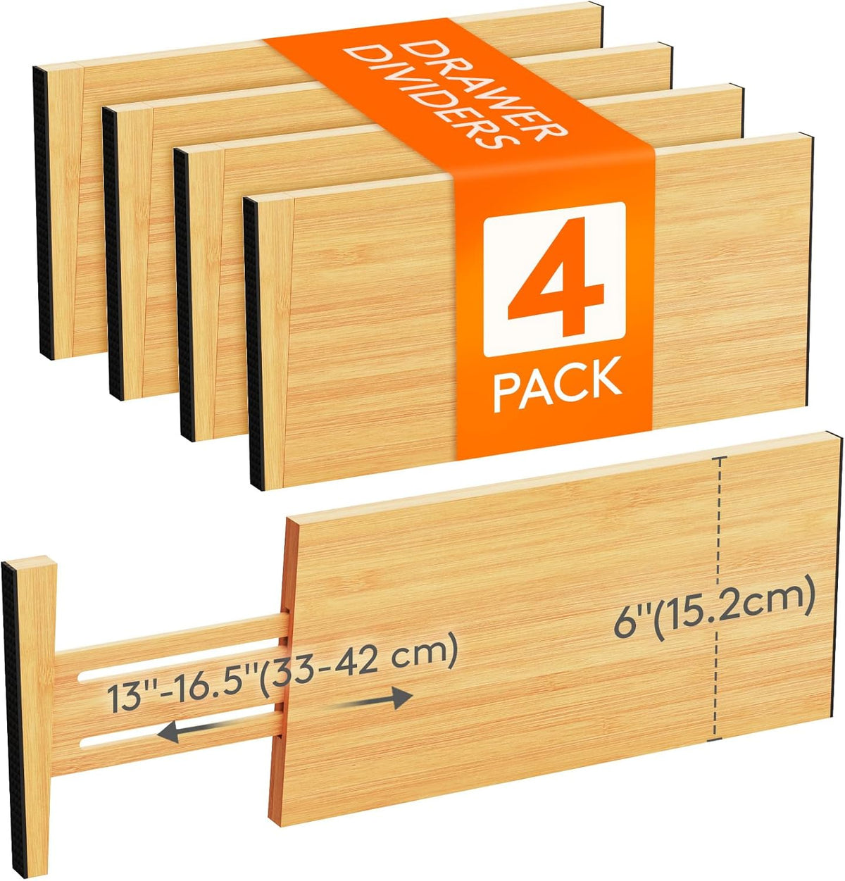 Lifewit 4 Pack 6" Deep Bamboo Drawer Dividers, 13-16.5" Expandable Drawer Organisers for Clothes, Adjustable Dresser Drawer Divider, Clothing Drawers Separators for Dresser, Bedroom, Bathroom, Office
