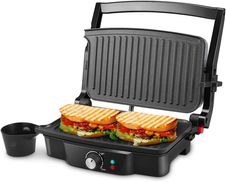Panini Maker, iSiLER 2 Slice Panini Press Grill, Electric Sandwich Maker Non-Stick Coated Plates, Opens 180 Degrees for Cooking Breakfast Snacks