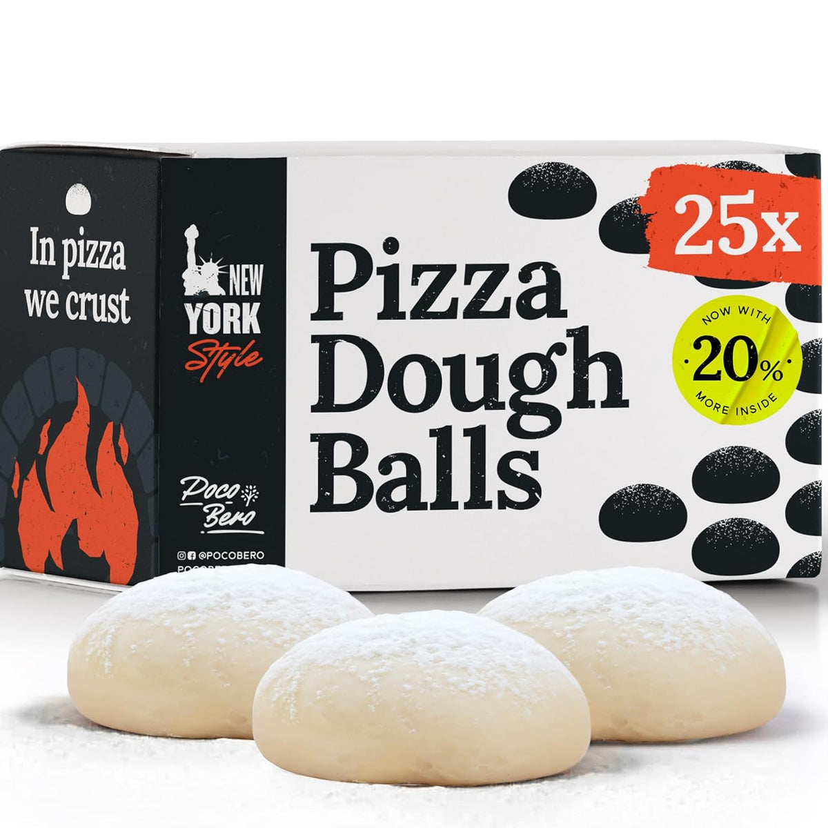 Poco Bero Pizza Dough – 25 x 10 oz Frozen Pizza Dough Balls – Perfect Pizza Oven Accessories for 12-inch Pizzas – Fresh NY Style Pizza – Works in Pizza Oven and Conventional Oven
