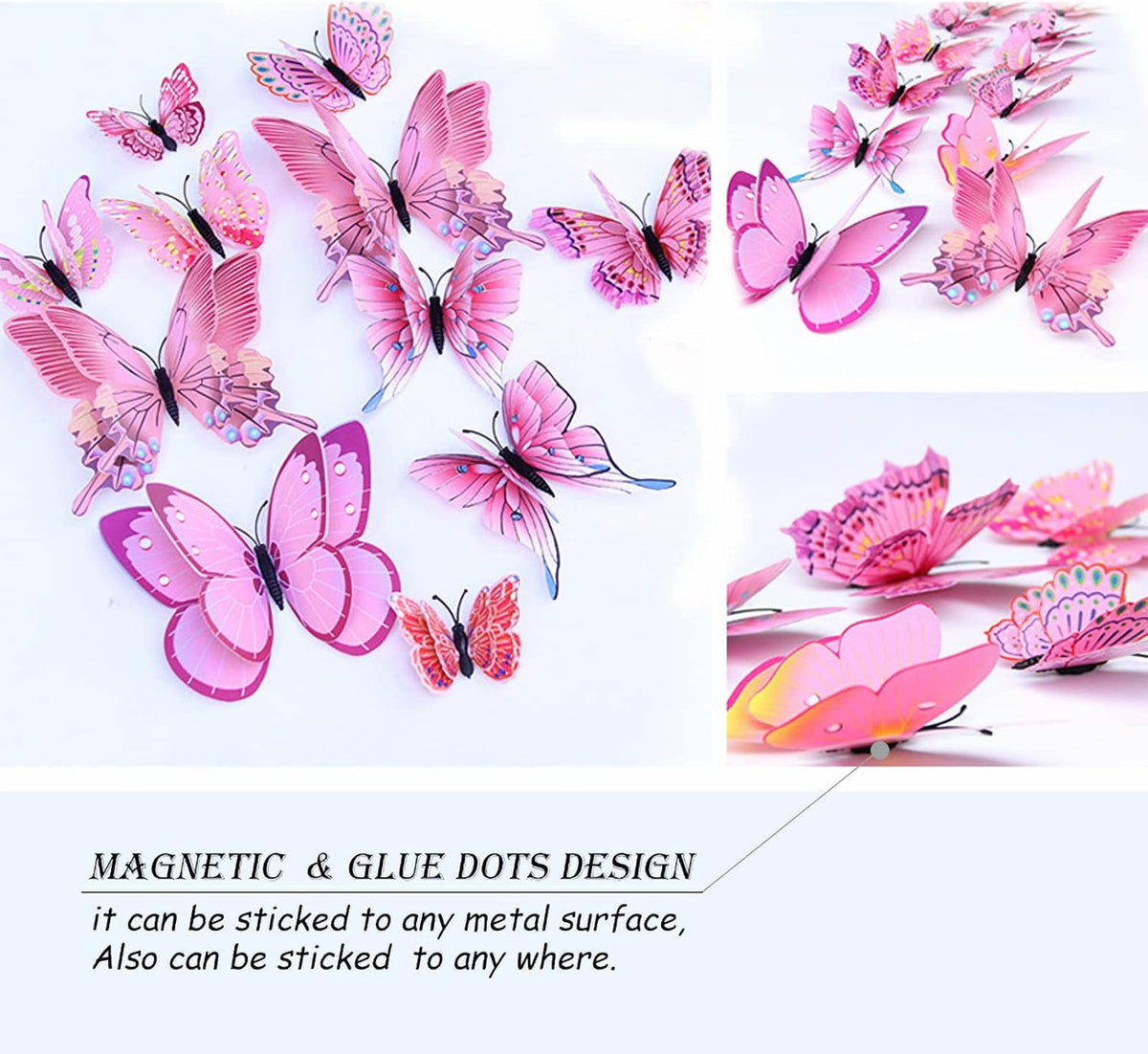 Butterfly Wall Decor 24/48 PCS, 3D Butterflies Stickers for Party Decorations with Magnets(Pink, 48)