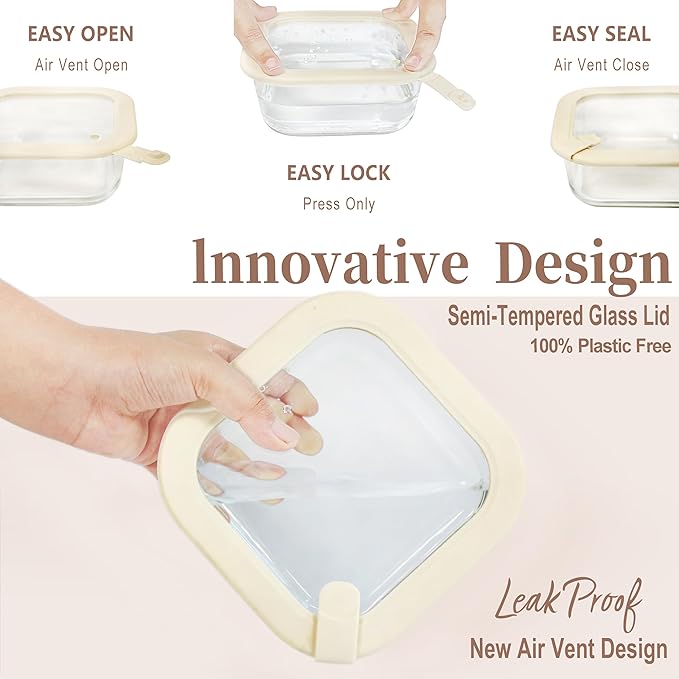Urban Green Glass Food Storage Containers with Glass Lids, Microwave Safe Food Container Set, Aitight Meal Prep Container Set, LeakProof, 100% Plastic Free, 4 Pack