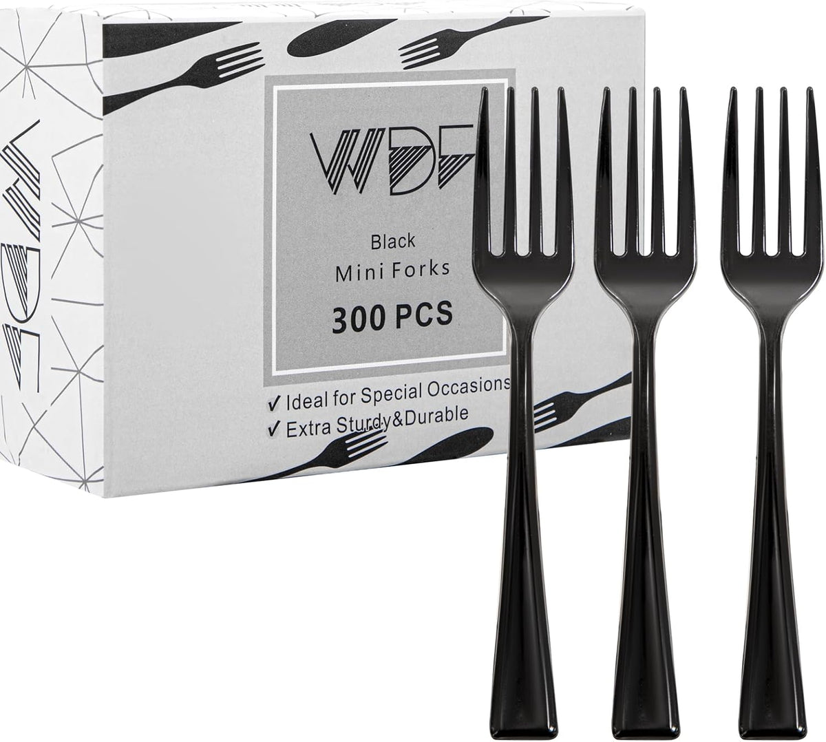 WDF 300 Pieces Black Plastic Mini Forks-4inches Black Plastic Forks-Heavy Duty Plastic Tasting Forks-Perfect for Small Appetizers and Desserts for New Year/Graduation
