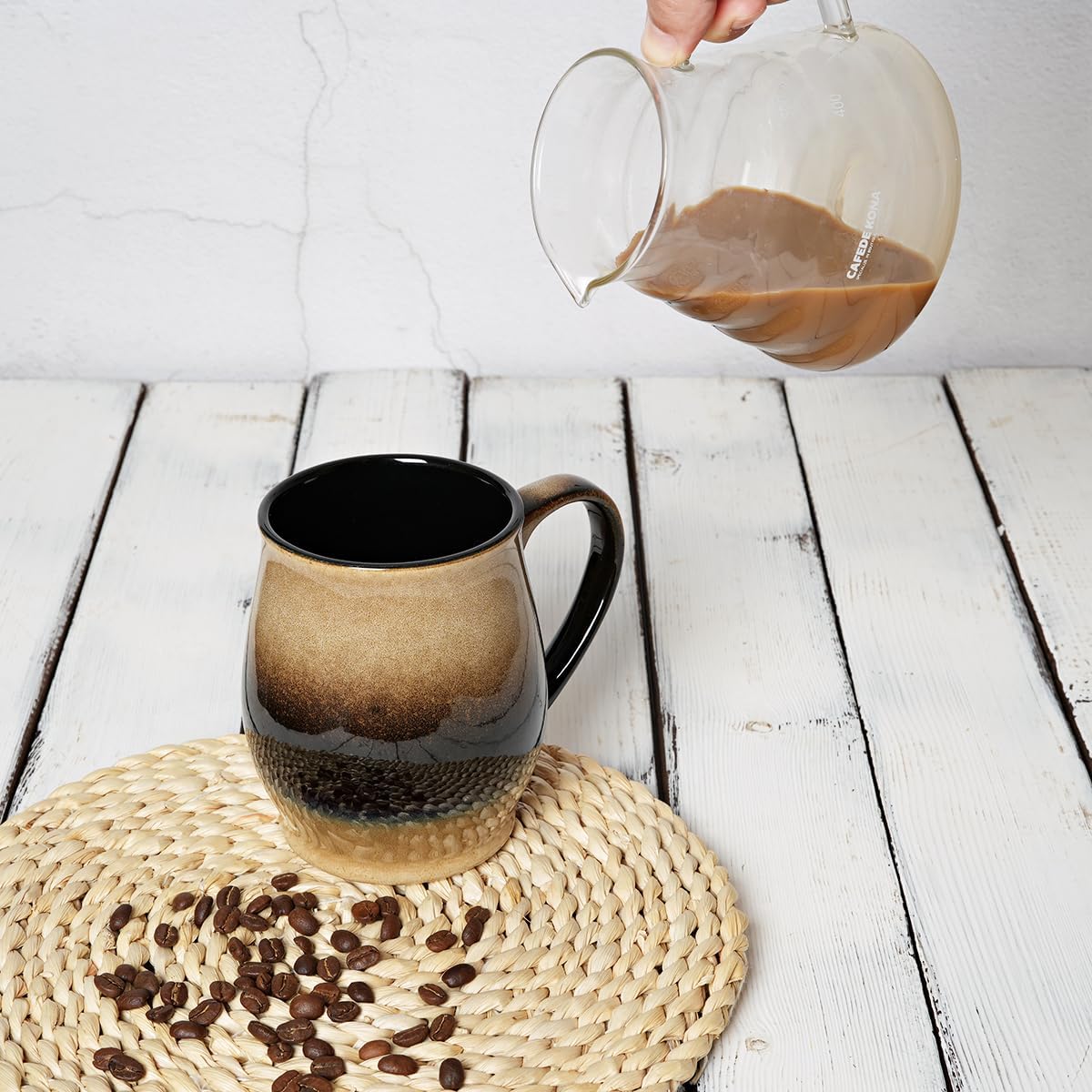Bosmarlin Extra Large Ceramic Coffee Mug, 25 Oz, Dishwasher and Microwave Safe, Oversized Big Tea Cup for Office and Home, Reactive Glaze (Walnut)