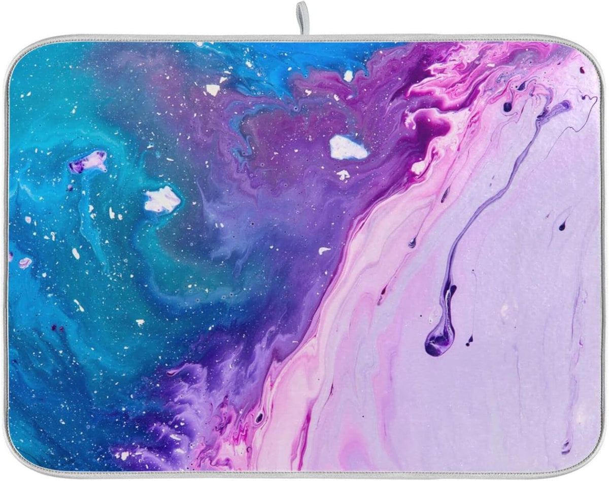 Super Absorbent Dish Drying Mat, Microfiber Fast-Drying Dish Mat, 16" x 18", Kitchen Dish Drying Pad, Abstract Purple Blue Marble