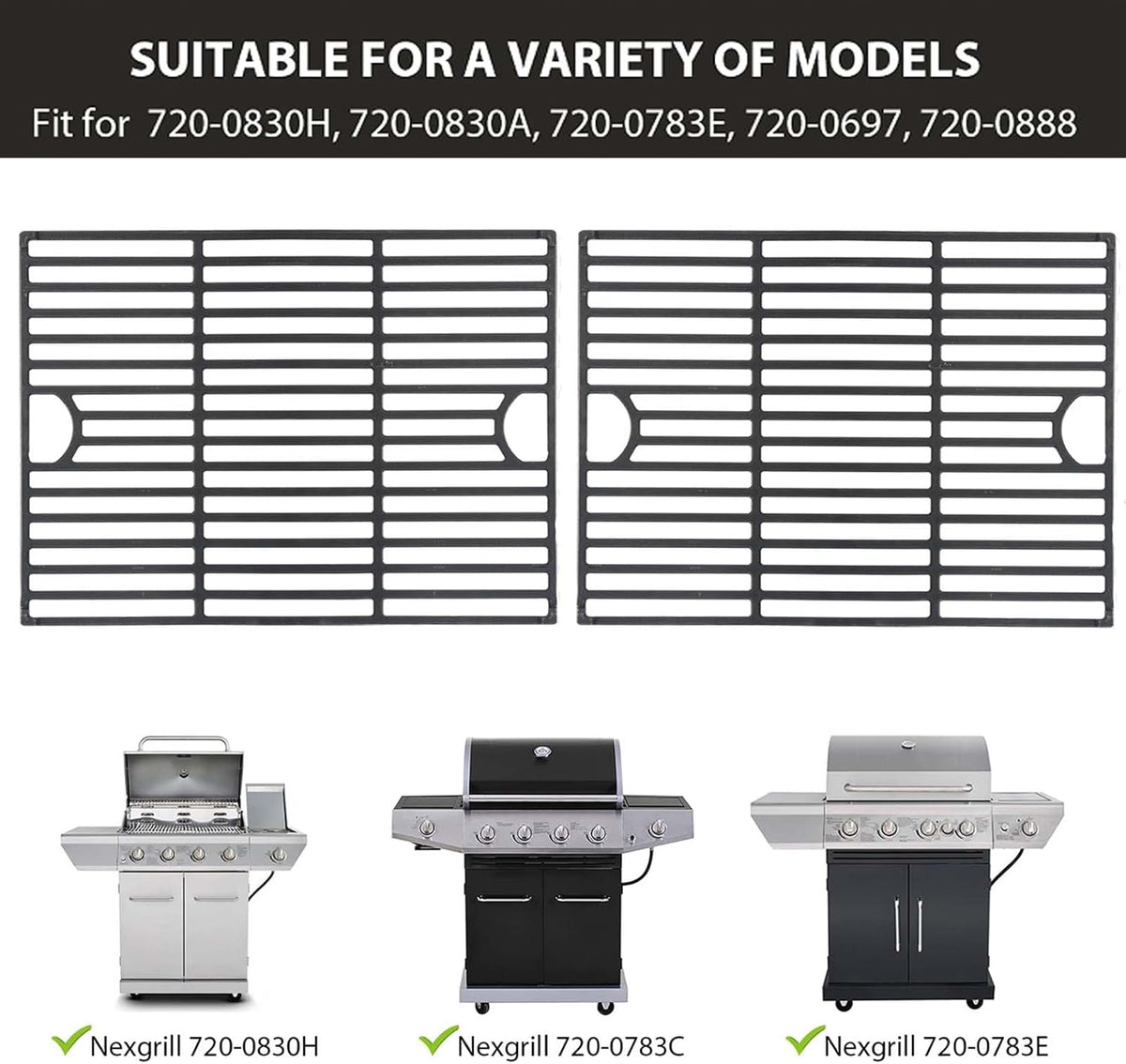 Grill Grates for Nexgrill 4 Burner 720-0830H 720-0830D 720-0670A 720-0783C 720-0783E 720-0958A, 17" Cast Iron Replacement Parts for 5 Burner 720-0888N Charbroil 463241113 463446015, Kenmore Gas Grill