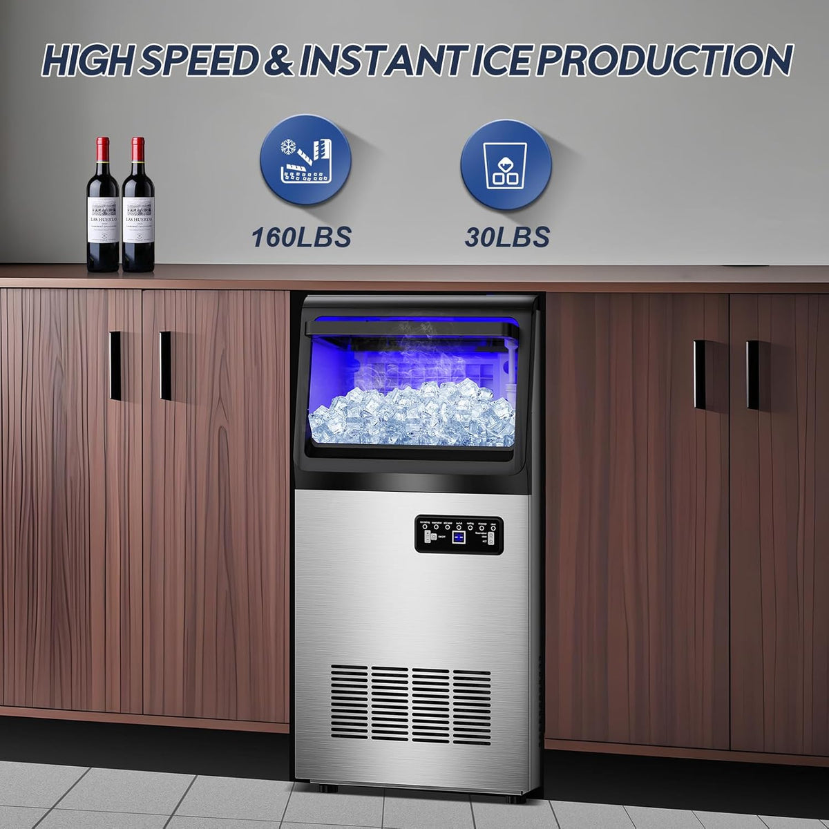 Commercial Ice Maker Machine, 110LBS/24H with 35=0LBS Storage Bin, 15" Wide Built-in Undercounter/Freestanding Ice Maker Machine for Home Bar Outdoor, 40PCS Ice Cubes Ice Machine, Self Cleaning