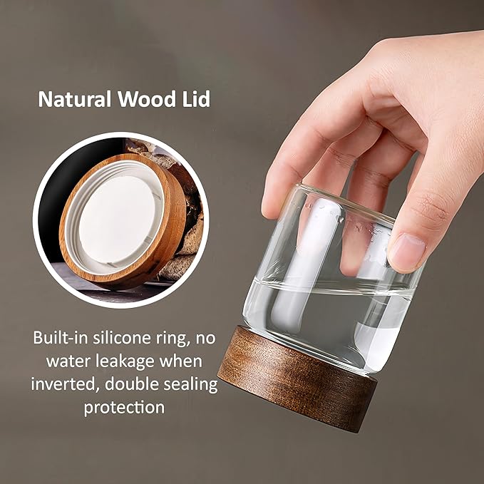 18 oz/550 ml Clear Glass Storage Canister with Airtight Wooden Lid, 4 Pack Small Overnight Oats Containers, Cute Decorative Salad Jar for Snacks Yogurt Spice Sugar Cereal Fruit Coffee Tea