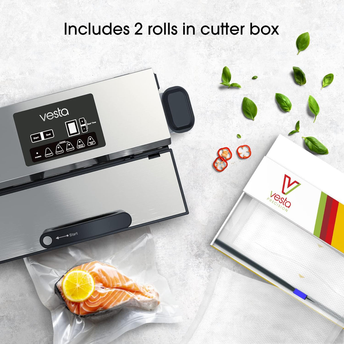 Vesta Precision Vac'n Seal Pro I Vacuum Sealer - Smart Seal Design, Full Speed Operation, Effortless Heavy Workload, Patented Cutter Box Bags, Designed and Serviced in USA