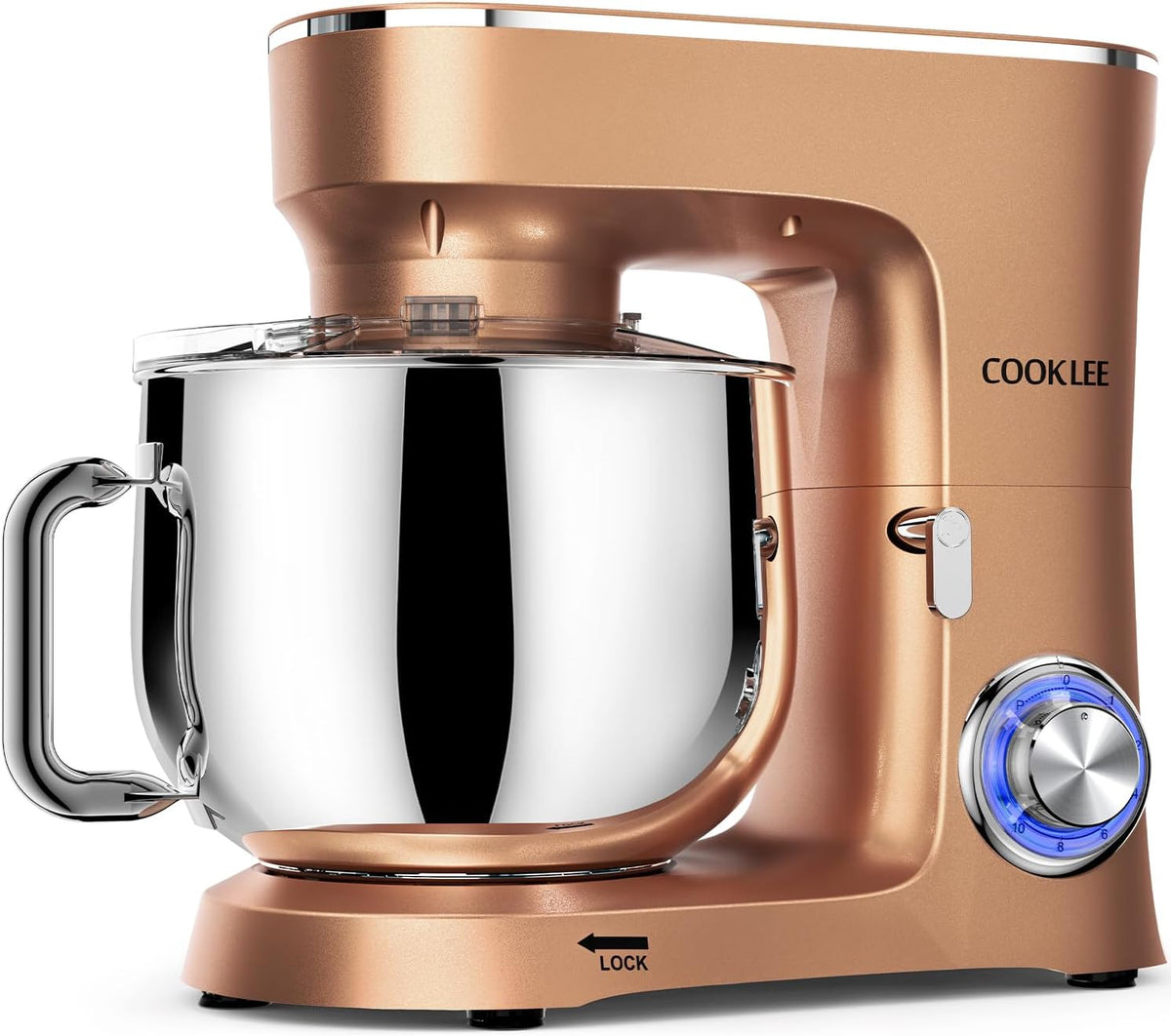 COOKLEE Stand Mixer, 9.5 Qt. 660W 10-Speed Electric Kitchen Mixer with Dishwasher-Safe Dough Hooks, Flat Beaters, Wire Whip & Pouring Shield Attachments for Most Home Cooks, Champagne