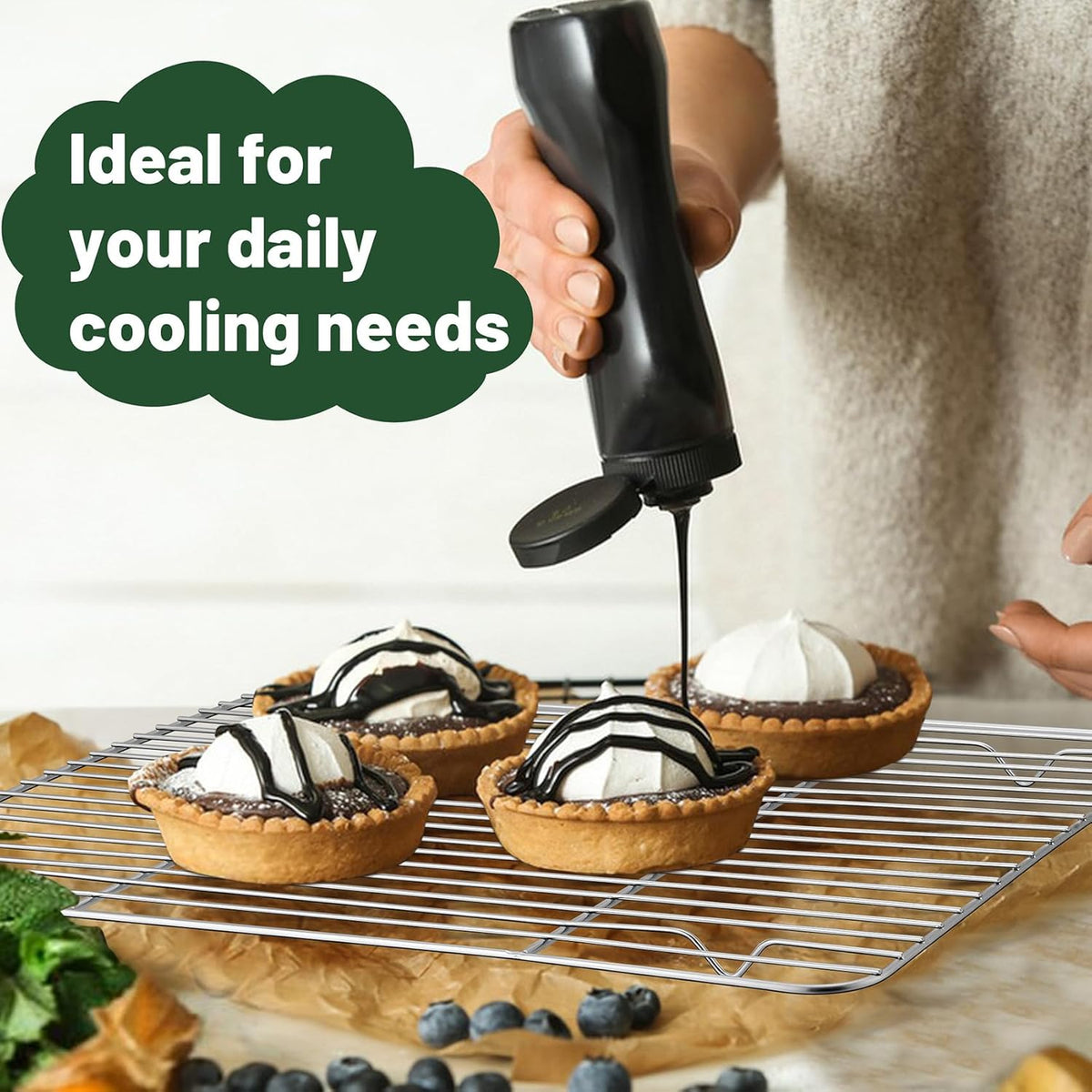 TeamFar Cooling Rack, 15.3” x 11.1” Stainless Steel Wire Baking Rack for Cooking Roasting Grilling, Fit for Oven Pan, Oven & Dishwasher Safe, Non-toxic & Heavy-Duty, 2PCS