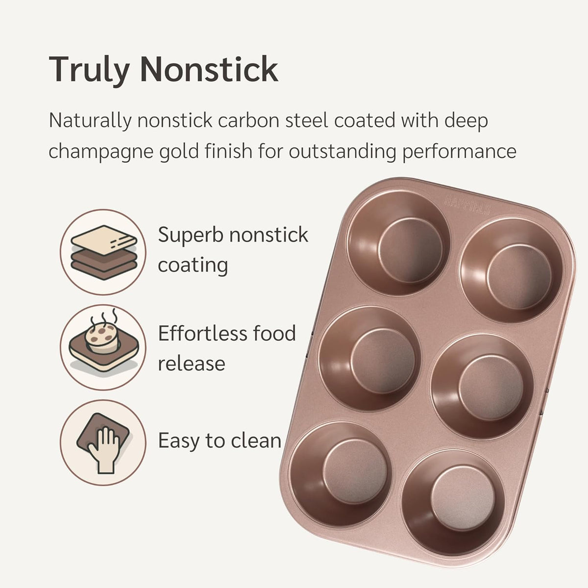 Non Toxic Nonstick 6 Cup Jumbo Muffin Pan | Large Cupcake Tin for Oven | Nontoxic Muffin Tins Big Size | PFOA Free Cupcakes Tray