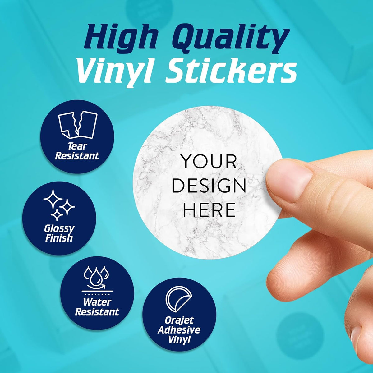 100 Custom Vinyl Stickers - Upload Your own Image, Text, Design, Logo - Personalized Logo Labels for Handmade, Packaging, Bottle, Jars, Candle, Brand Stickers (Silver Marble, 2x2)