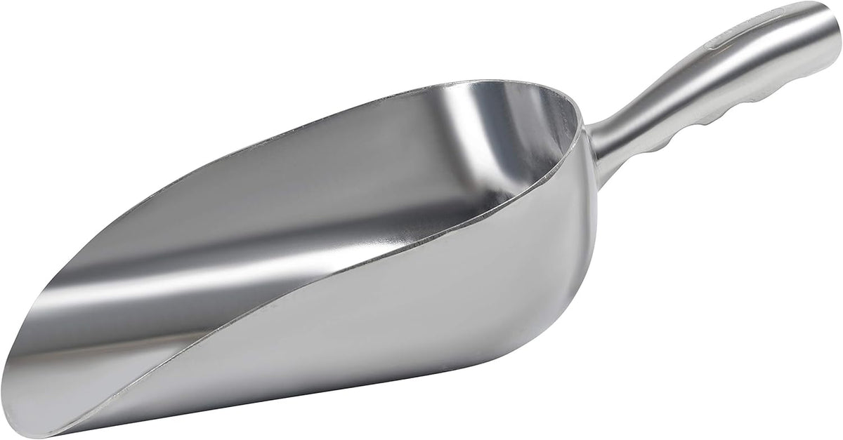 Cast Aluminum Utility Scoop - 58 oz. - Round Bottom, ice scoop For Multi-Purpose Use, With Finger Groove Handle (58 oz.)