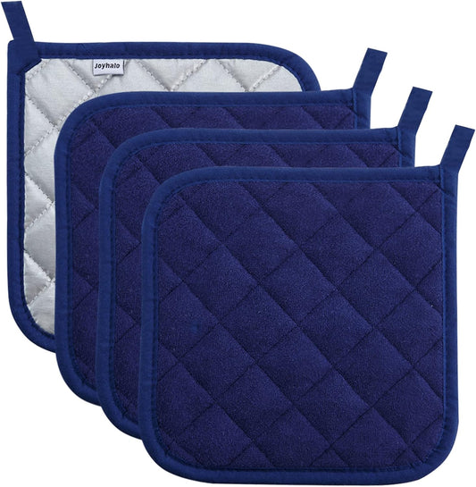 Joyhalo 4 Pack Pot Holders for Kitchen,Cotton Oven Holder with Great Heat Resistance,Non Slip Hot Pads for Kitchen Clearance,Dark Blue