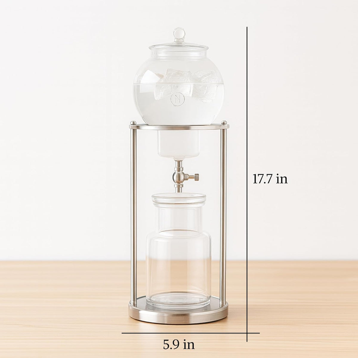Nispira Luxury Ice Cold Brew Dripper Coffee Maker in Stainless Steel and Borosilicate Glass, 1000 ml Silver