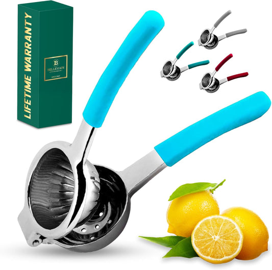 Bellemain Citrus Juicer | Metal Lemon Squeezer | Lime and Lemon Juicer Stainless Steel with Silicone Handles | Manual Juicer, Citrus Squeezer, Hand Held Juicer | Bar Juicer for Bartender (Light Blue)