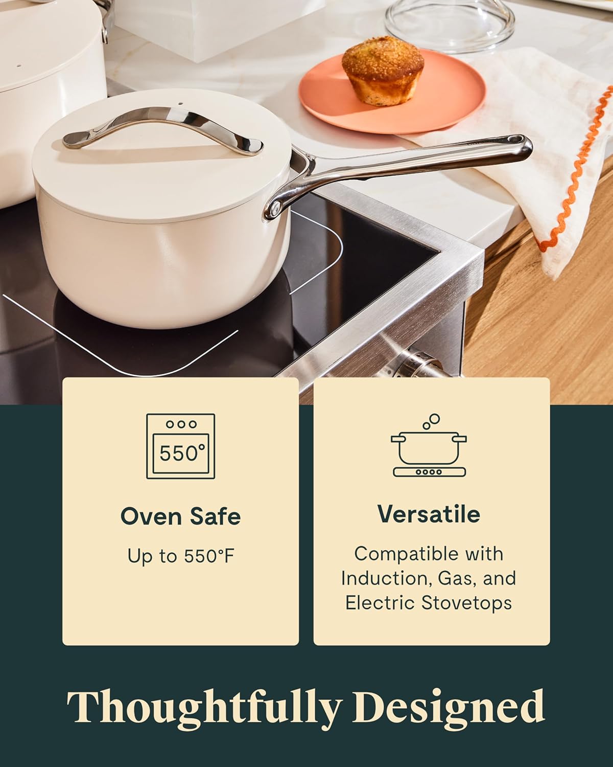Caraway Nonstick Ceramic Sauce Pan with Lid (3 qt) - Non Toxic, PTFE & PFOA Free - Oven Safe & Compatible with All Stovetops (Gas, Electric & Induction) - Marigold