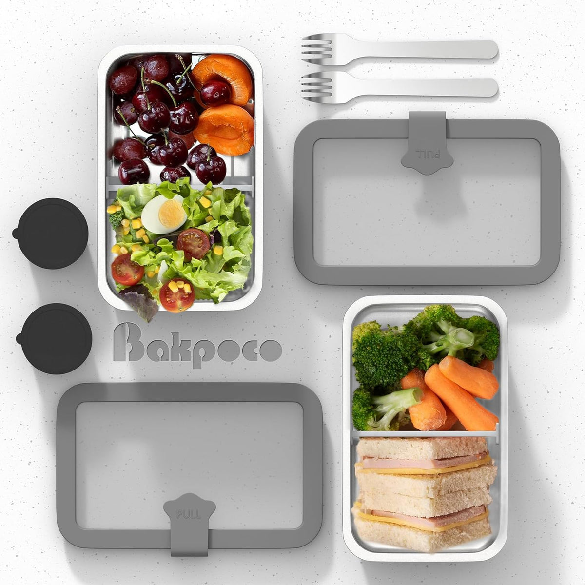 Stainless Steel Bento Box for Adult, 42oz Leak-Proof Lunch Box Containers with Adjustable Divider, Microwave-Safe, Metal Lunchbox with Glass Lid for Work Travel, Silver
