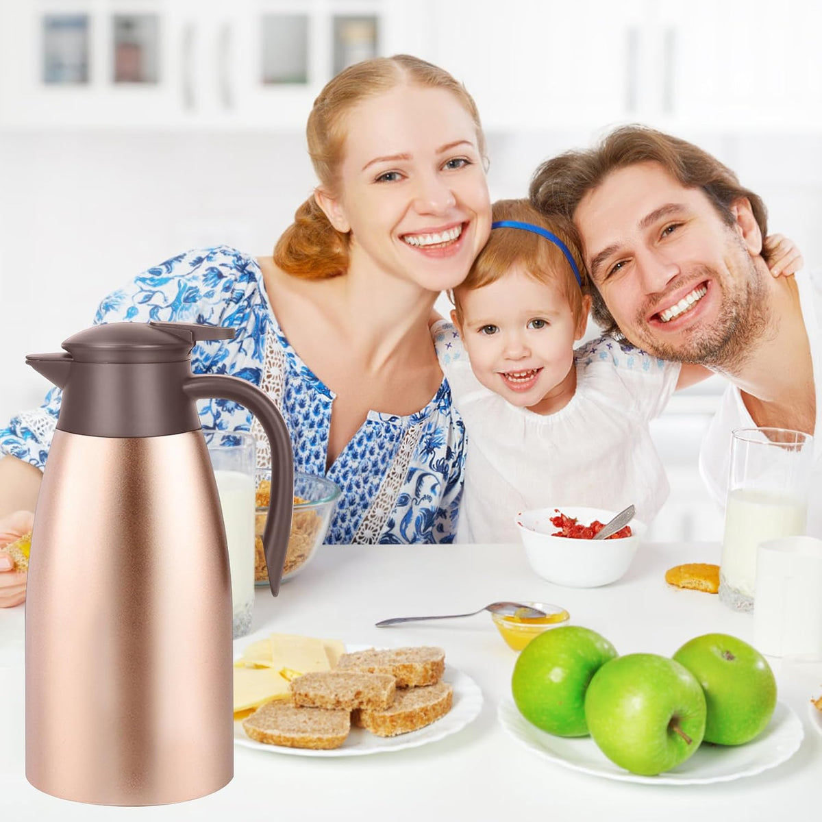 2pcs 70oz Thermal Coffee Carafe Coffee Pitcher, Insulated Stainless Steel Coffee Carafes for Keeping Hot Drinks, Double Walled Thermal Pot Dispenser for Coffee, Hot Water, Tea, Hot Beverage