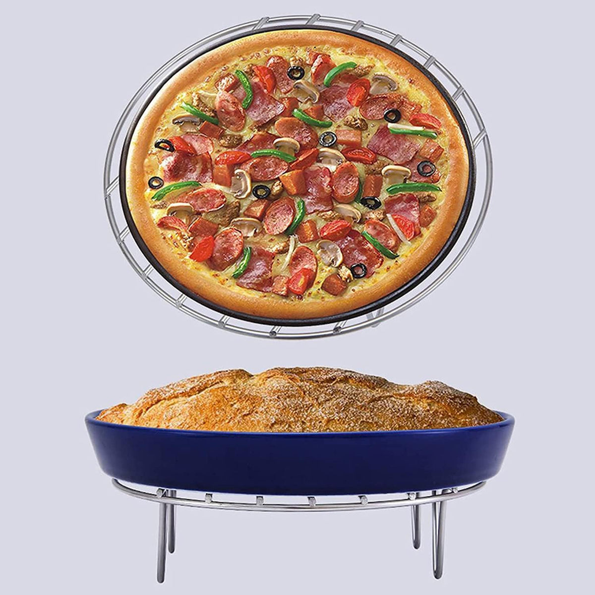 12.8" Round Cooking Rack Versatile Stainless Steel Grid Grill Steamer Rack, Fits Air Fryer Pot Pressure Cooker Canning