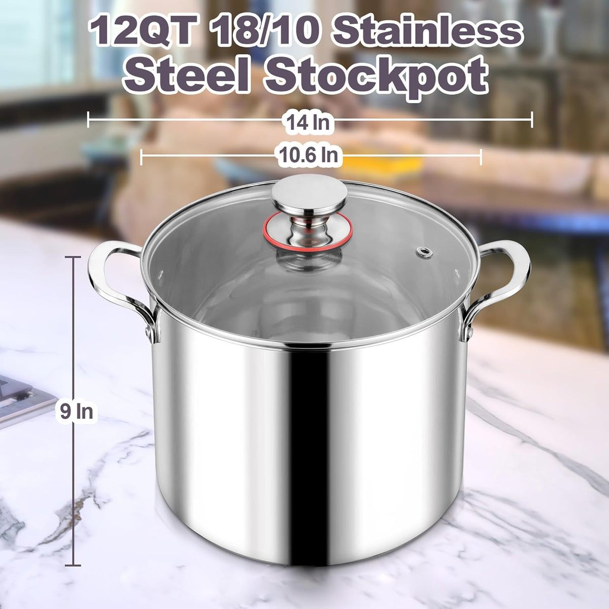 LIANYU 12QT 18/10 Stainless Steel Stockpot with Lid, Large Cooking Soup Pot, Big Cookware, 12 Quart Tall Canning Pasta Induction Pot with Measuring Mark for Boiling Strew Simmer