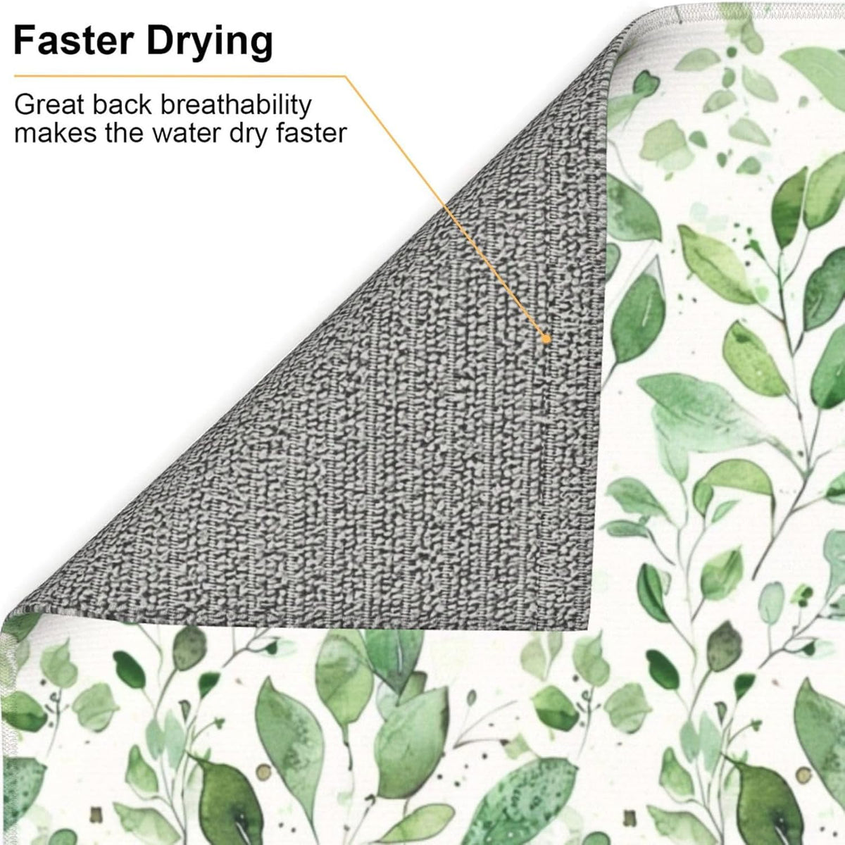 Green Leaves Dish Drying Mat, Highly Absorbent Microfiber Kitchen Counter Pad Reusable Washable, 16*18"