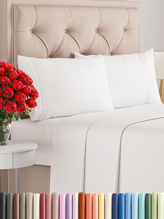 Queen Size 4 Piece Sheet Set - Comfy Breathable & Cooling Bed Sheets Set - Hotel Luxury Bedding for Women, Men, Kids, Teens, Boys & Girls - Deep Pockets, Soft, Wrinkle Free - Oeko-Tex - Antique White