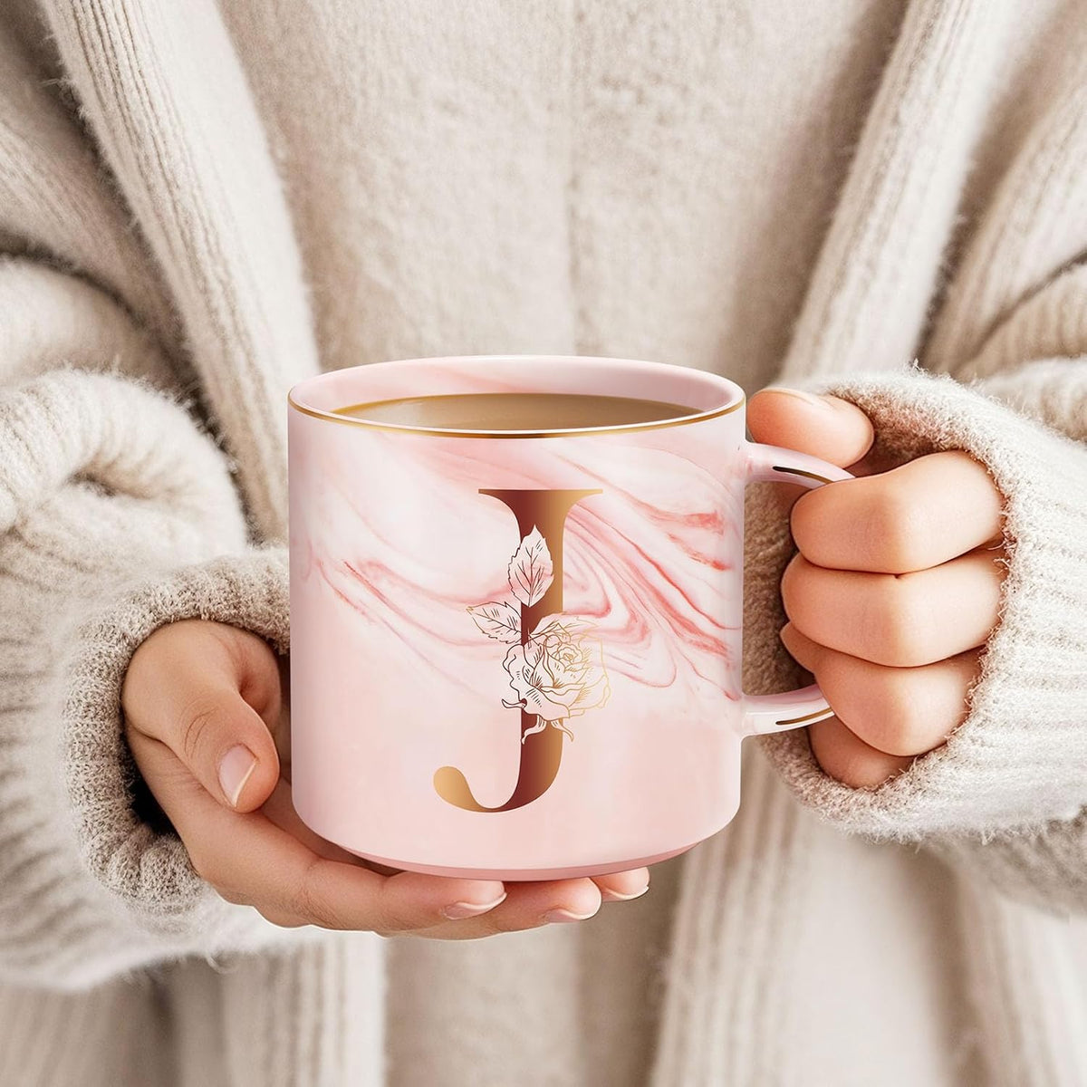 Personalized Gifts for Women Coffee Mug, Initial Customized Gift Monogrammed A-Z Coffee Mug 12 OZ, Christmas Anniversary Birthday Gifts for Women Mom Grandma Friend Sister Wife(J)