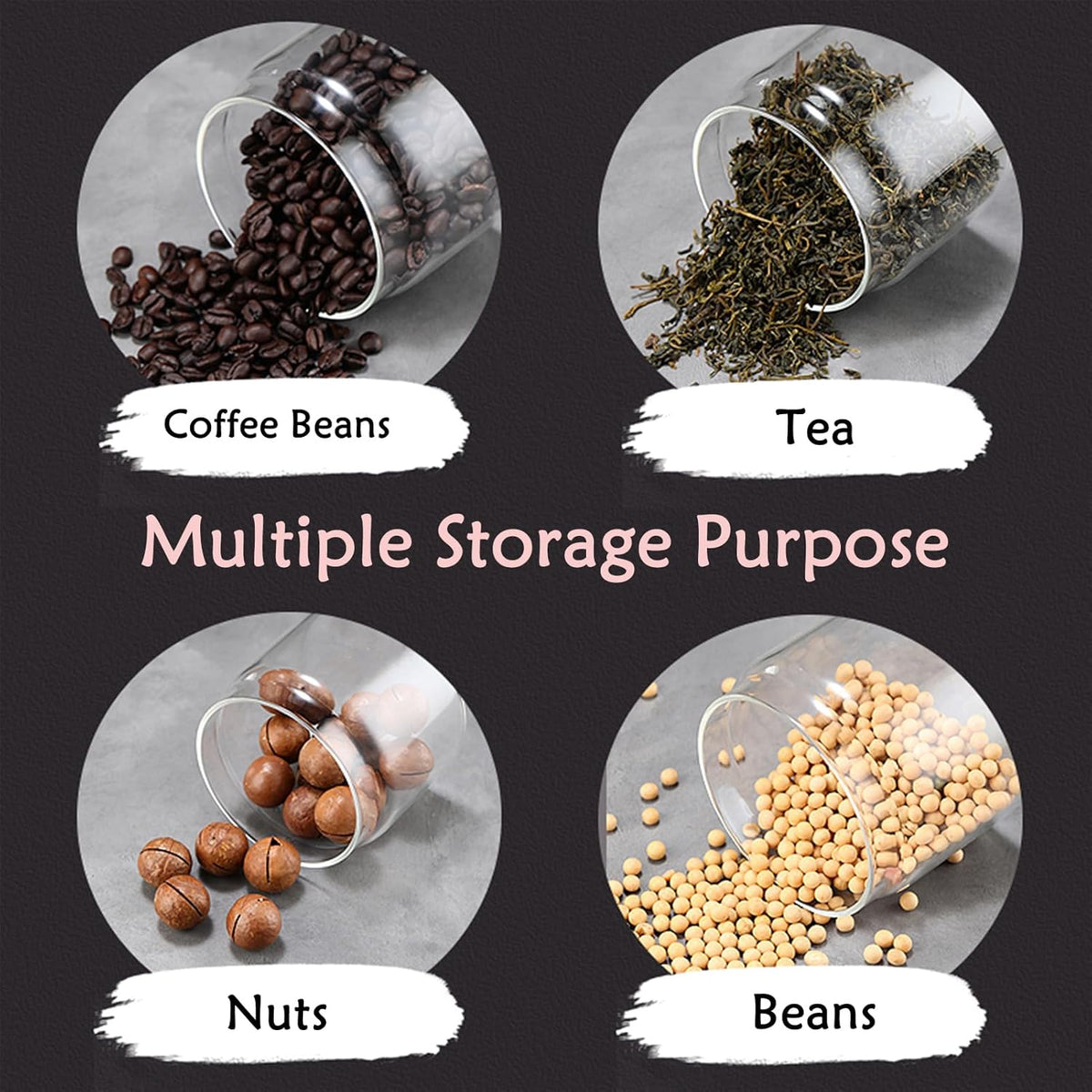 LOEZ Coffee Bean Storage Container Airtight, Lid Sealed with Press-Down Vacuum, Borosilicate Glass Coffee Canister for Ground Coffee, Tea, Beans, Spices (2 x Small - Gray)
